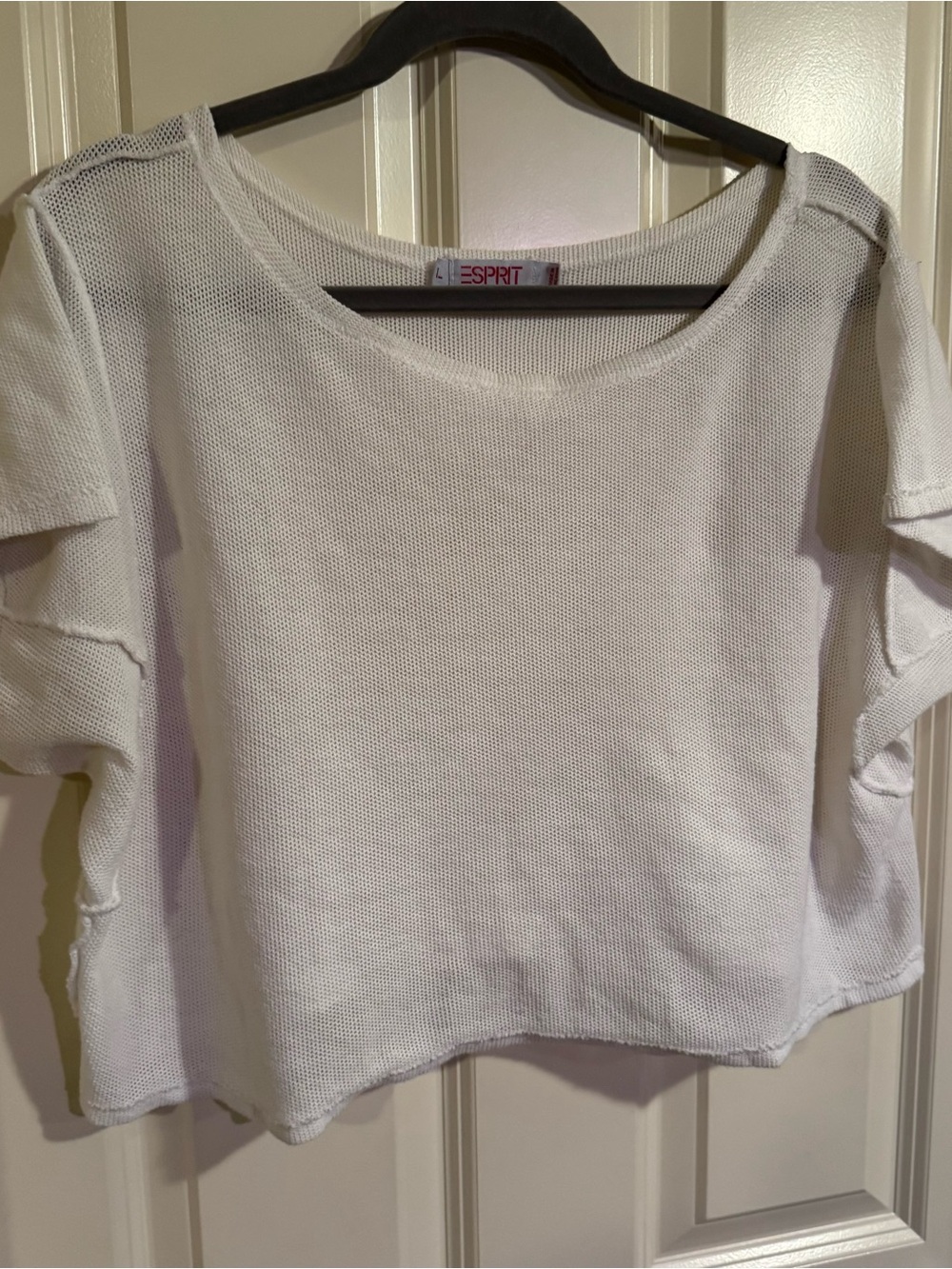 Vintage Esprit White Cropped Open-Weave Knit Top